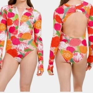 Trina Turk Sunny Bloom Floral Print Long Sleeves Paddle Suit Swimsuit Size Large
